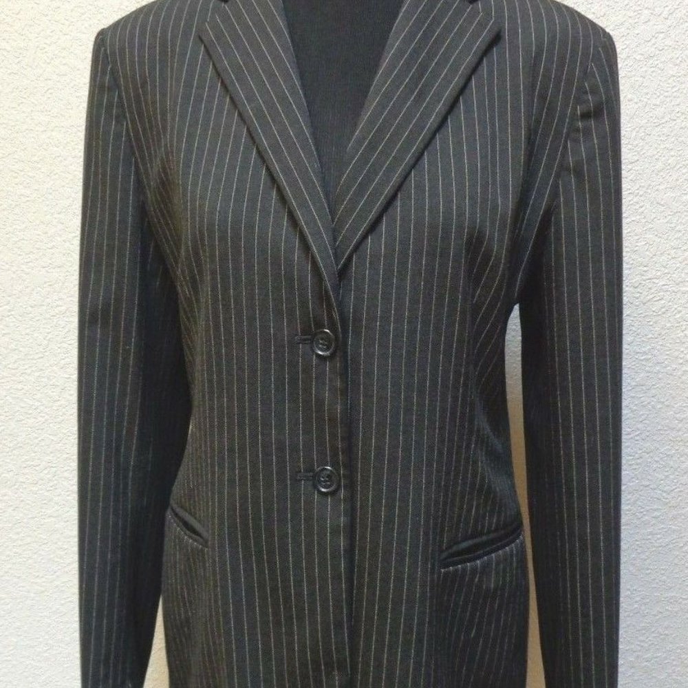 BLACK PINSTRIPE HIP LENGTH BLAZER 8 - Picture 5 of 6